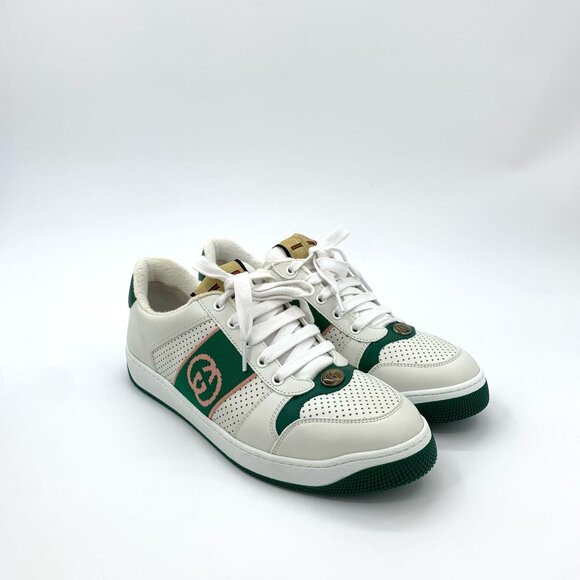 Gucci White & Green GG Logo Lace-Up Sneakers 8.5 With Original Box - Picture 1 of 8